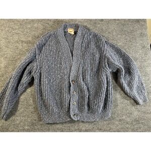 Vintage Banana Republic XL Blue Chunky-Knit Cotton Cardigan Sweater Button V-Ne…